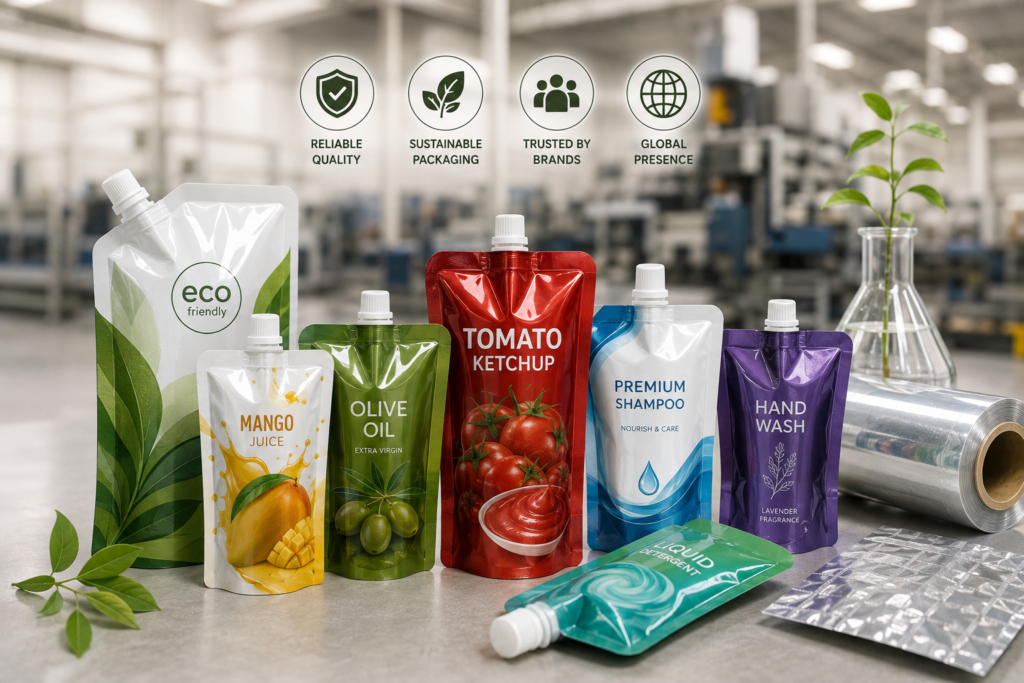 Spout Packaging Company in India Custom Spout Pouches from Kanodia Technoplast