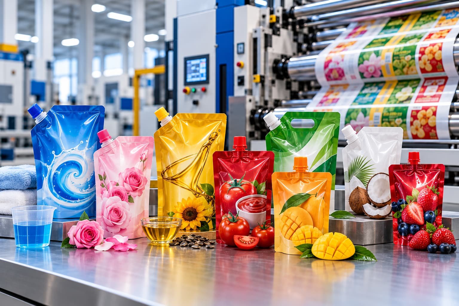 Spout pouches and packaging machinery at a spout packaging company